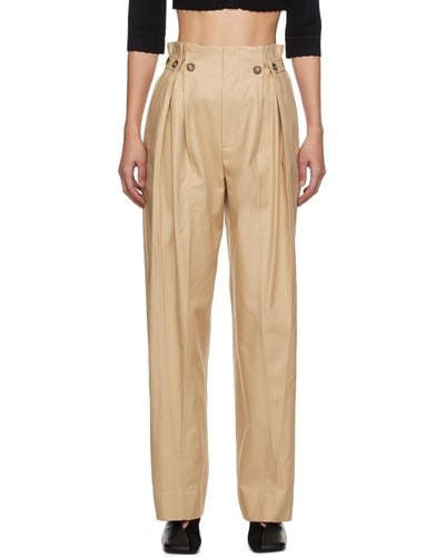 Victoria Beckham Beige Gathered Waist Pants - Natural