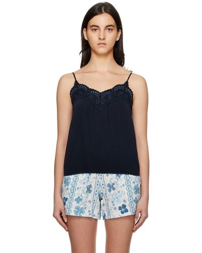 See By Chloé Navy Embroidered Tank Top - Black