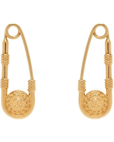Versace Gold Safety Pin Earrings - Metallic
