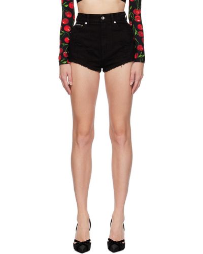 Dolce & Gabbana Short noir en denim à effet usé