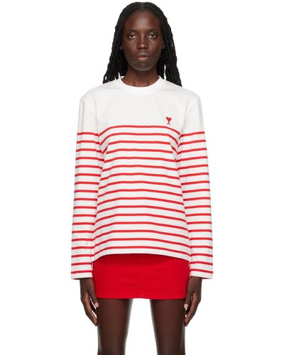 Ami Paris Ami De Coeur Mariniere Stripe T-Shirt - Red