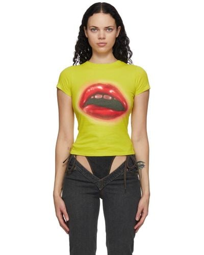 Mowalola T-shirt jaune Crop Lips - Multicolore