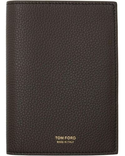 Tom Ford Étui pour passeport brun en cuir souple grainé - Noir