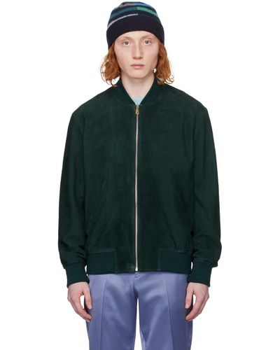 Paul Smith Green Stand Collar Leather Jacket - Black