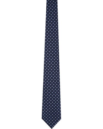 Zegna Cravate bleu marine en soie à motif en tissu jacquard - Noir