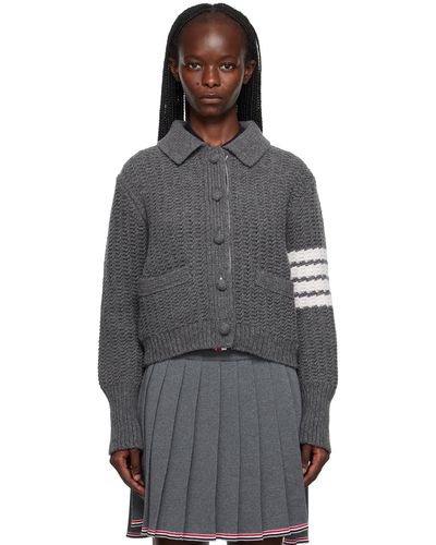 Thom Browne Thom e cardigan gris à quatre rayures - Noir