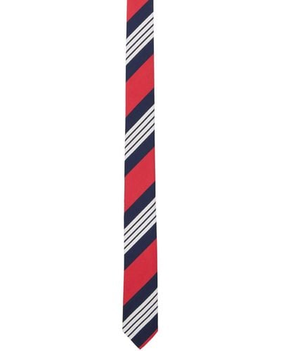 Thom Browne Red & Navy 4-bar Tie - Black