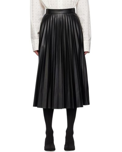 MM6 by Maison Martin Margiela Black Pleated Faux-leather Midi Skirt