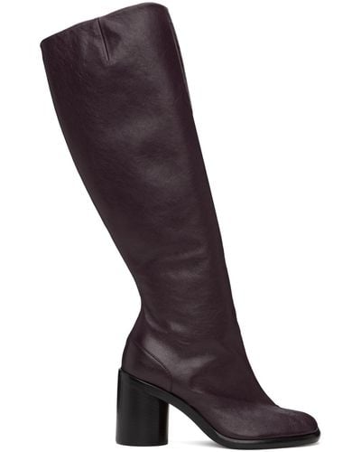 Maison Margiela Burgundy Tabi Knee-high Tall Boots - Black