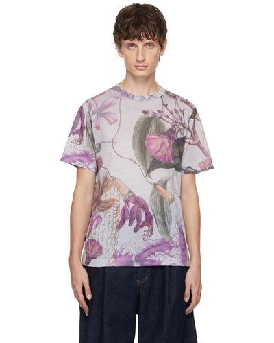 Dries Van Noten T-shirt gris à motif fleuri imprimé - Multicolore