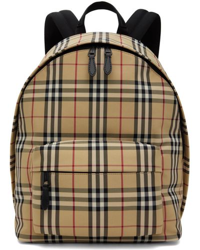 Burberry Beige Check Backpack - Black