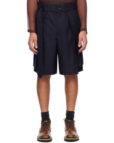 Dries Van Noten Navy Belted Shorts - Blue