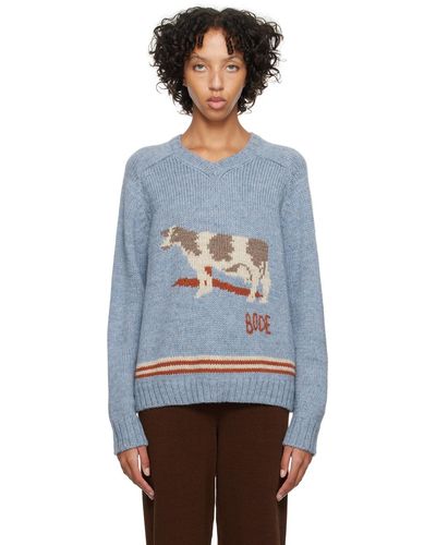 Bode Cattle Intarsia Wool Sweater - Blue