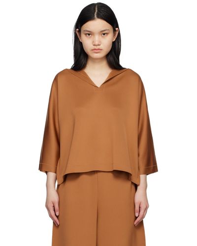 132 5. Issey Miyake T-shirt brun clair à coutures visibles - Marron