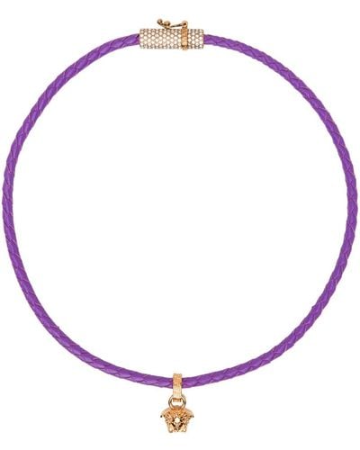 Versace Purple Leather Crystal Medusa Necklace - Multicolour