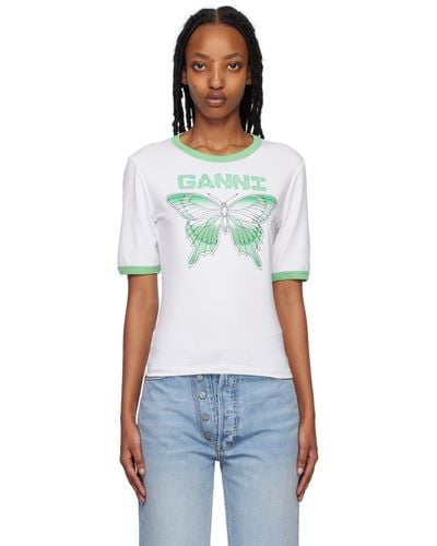 Ganni Ssense Exclusive White Butterfly T-shirt - Multicolour