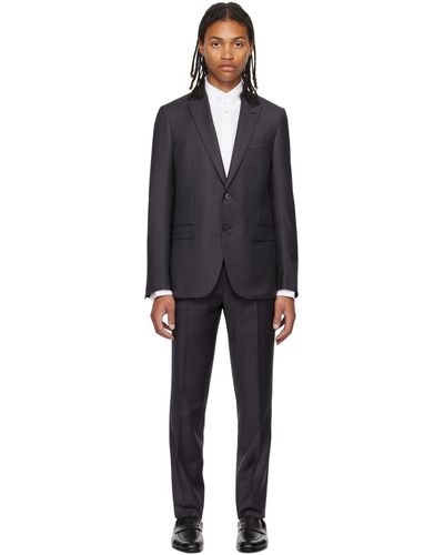 Zegna Grey Single-breasted Suit - Black