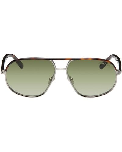 Tom Ford Silver Aviator Sunglasses - Green