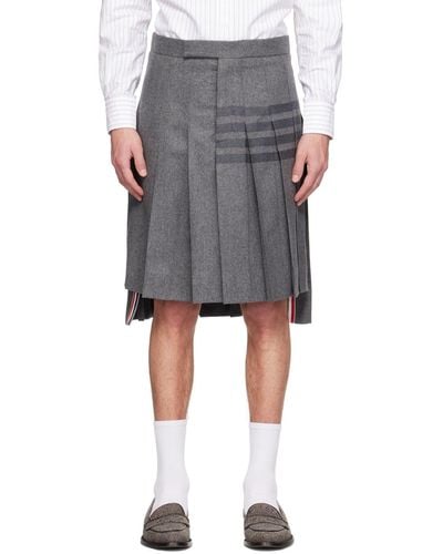 Thom Browne Grey Classic Backstrap Pleated 4-bar Skirt - Black