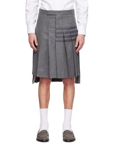 Thom Browne Thom e jupe plissée grise à patte à l'arrière et à quatre rayures - Noir