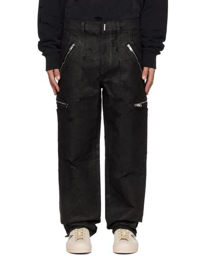 Givenchy Pantalon cargo noir en denim à effet craquelé