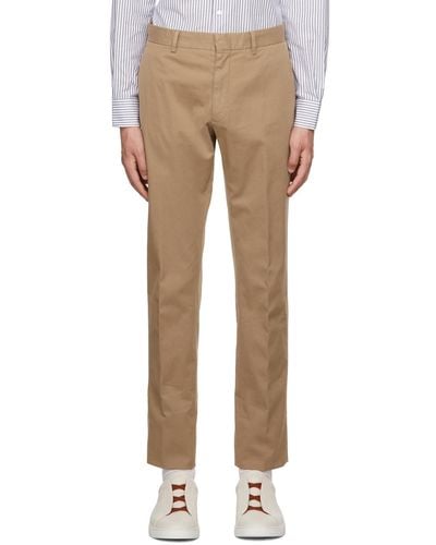 Zegna Tan Flat Front Trousers - Multicolour