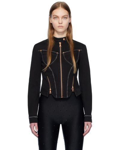 Versace Jeans Couture Blouson noir en denim à effet délavé