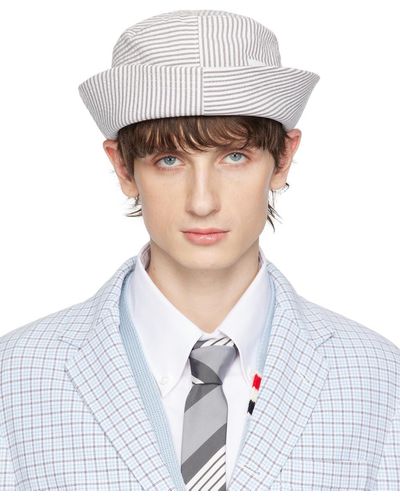 Thom Browne Thom e chapeau bob blanc et gris à rayures