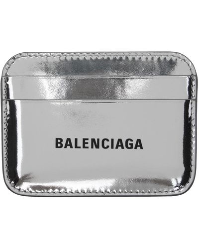 Balenciaga Porte-cartes argenté à logo imprimé - Gris