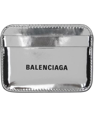 Balenciaga シルバー ロゴプリント カードケース - グレー