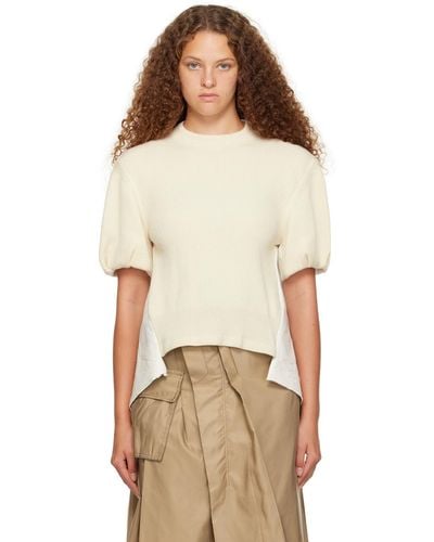 Sacai Off-white Panelled T-shirt - Natural