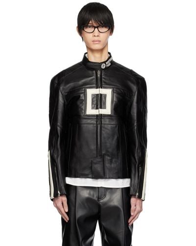 WOOYOUNGMI Black Band Collar Leather Jacket