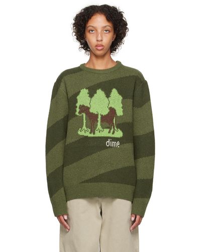 Dime Pull vert à logo et image en tricot jacquard