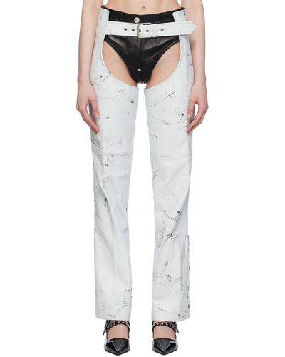 VAQUERA Pantalon blanc en cuir à effet usé - Noir