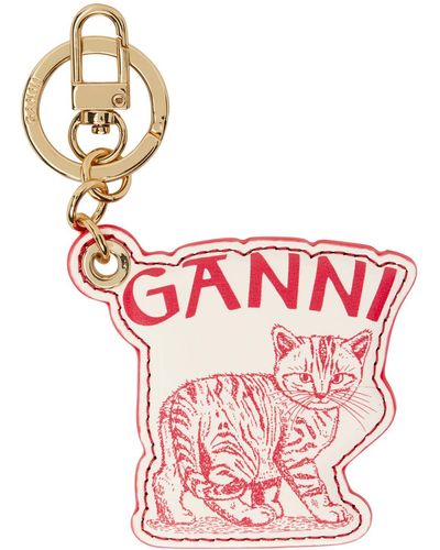 Ganni Off-white Printed Keychain - Pink
