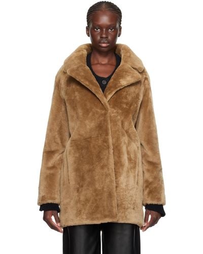 Meteo by Yves Salomon Notched Lapel Shearling Coat - Brown