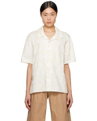 Commas Off- Embroide Currents Shirt - White