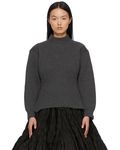 Alaïa Gray High Neck Rib Knit Sweater - Black