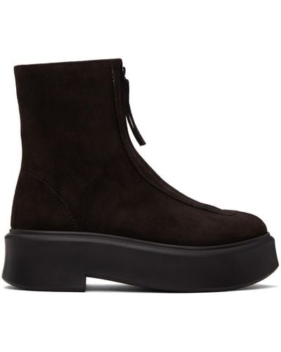 The Row Zipped Suede Boot I - Black