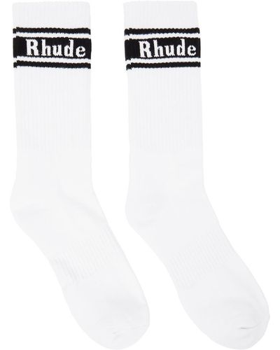 Rhude ホワイト ストライプ ロゴ ソックス
