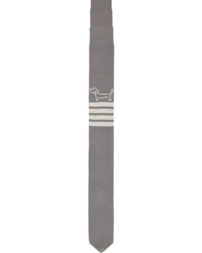 Thom Browne Thom e cravate grise à quatre rayures et à logo hector - Noir