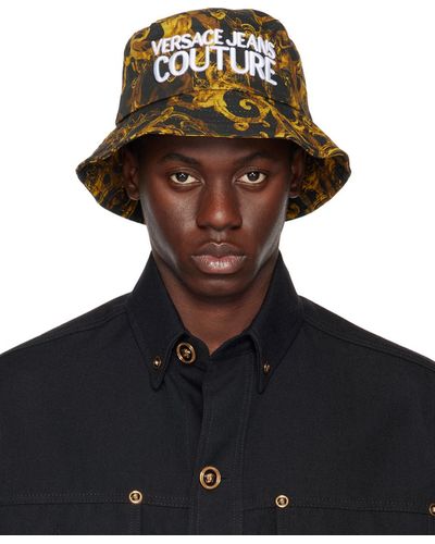 Versace Chapeau bob noir et doré à motif watercolor couture