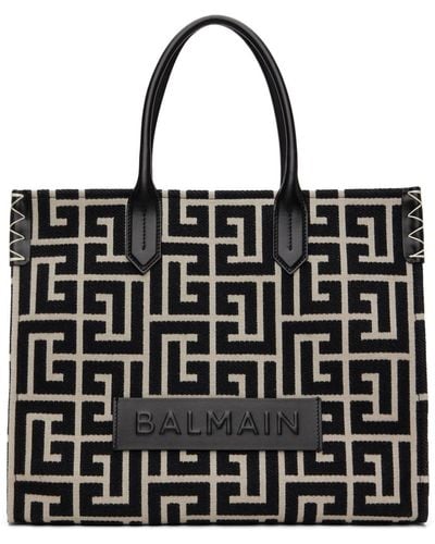 Balmain B-army 42 Monogrammed Jacquard Tote - Black