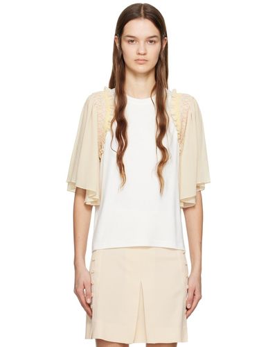 See By Chloé White Panelled T-shirt - Natural