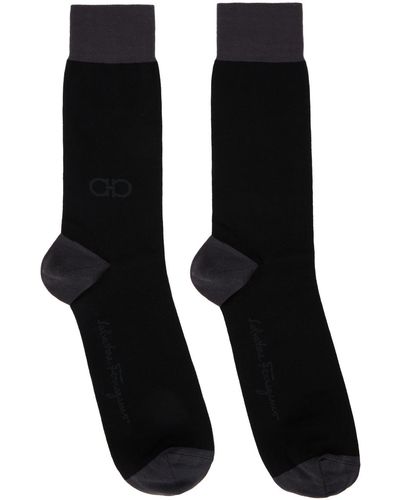 Ferragamo Chaussettes noir et gris à image à logo gancini