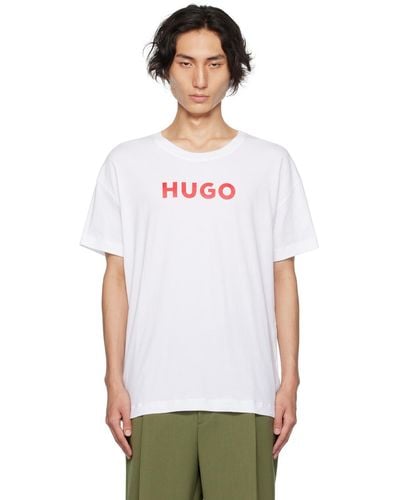 HUGO ホワイト ロゴプリント Tシャツ