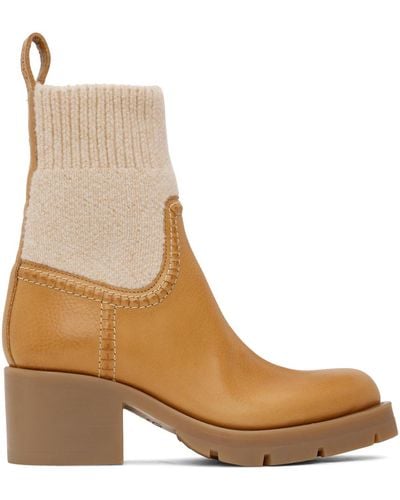 Chloé Tan & Beige Neva Sock Boots - Brown