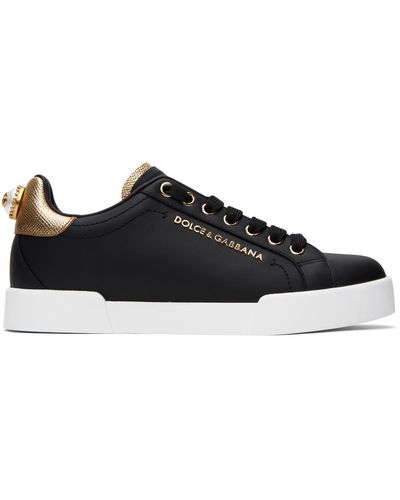 Dolce & Gabbana Sneakers Portofino En Cuir De Veau Nappa À Lettering - Noir