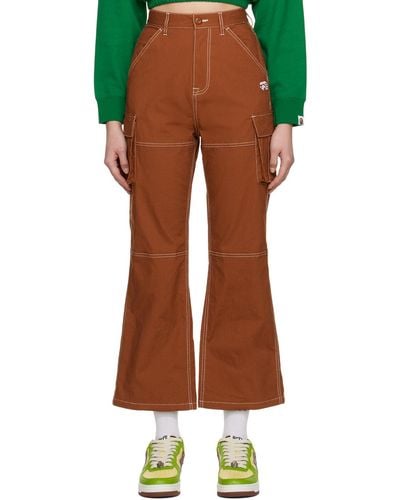 A Bathing Ape Color Stitching High Waist Cargo Pants - Brown