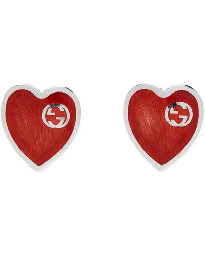 Gucci Boucles d'oreilles heart avec détail gg - Rouge